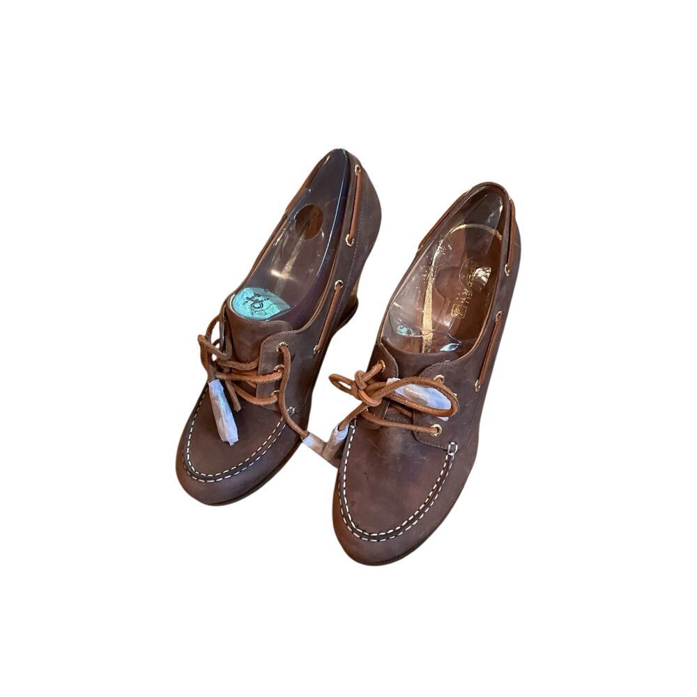 Sperry Top-Sider Seabourn Wedge Shoes Distressed Leather Brown‎ Size 9.5 NWT